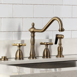 Essex Double-Handle 4-Hole Widespread Kitchen Faucet with Brass Sprayer