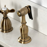 Essex Double-Handle 4-Hole Widespread Kitchen Faucet with Brass Sprayer