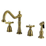 Essex Double-Handle 4-Hole Widespread Kitchen Faucet with Brass Sprayer