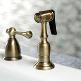 Heritage Double-Handle 4-Hole Widespread Kitchen Faucet with Brass Sprayer