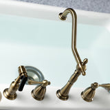 Heritage Double-Handle 4-Hole Widespread Kitchen Faucet with Brass Sprayer
