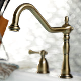 Heritage Double-Handle 4-Hole Widespread Kitchen Faucet with Brass Sprayer