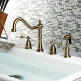 Heritage Double-Handle 4-Hole Widespread Kitchen Faucet with Brass Sprayer