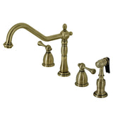 Heritage Double-Handle 4-Hole Widespread Kitchen Faucet with Brass Sprayer