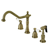 Heritage Double-Handle 4-Hole Widespread Kitchen Faucet with Brass Sprayer