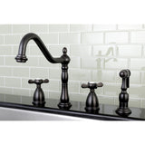 Essex Double-Handle 4-Hole Widespread Kitchen Faucet with Brass Sprayer