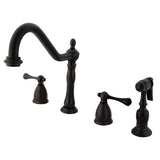 Heritage Double-Handle 4-Hole Widespread Kitchen Faucet with Brass Sprayer