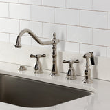 Essex Double-Handle 4-Hole Widespread Kitchen Faucet with Brass Sprayer