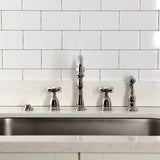 Essex Double-Handle 4-Hole Widespread Kitchen Faucet with Brass Sprayer