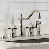 Essex Double-Handle 4-Hole Widespread Kitchen Faucet with Brass Sprayer