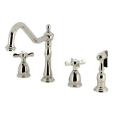 Essex Double-Handle 4-Hole Widespread Kitchen Faucet with Brass Sprayer
