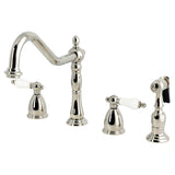 Heritage Double-Handle 4-Hole Widespread Kitchen Faucet with Brass Sprayer