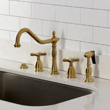 Essex Double-Handle 4-Hole Widespread Kitchen Faucet with Brass Sprayer