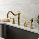Heritage Double-Handle 4-Hole Widespread Kitchen Faucet with Brass Sprayer