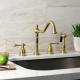 Heritage Double-Handle 4-Hole Widespread Kitchen Faucet with Brass Sprayer