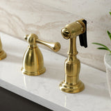 Heritage Double-Handle 4-Hole Widespread Kitchen Faucet with Brass Sprayer