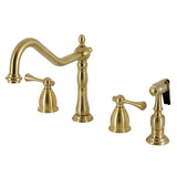 Heritage Double-Handle 4-Hole Widespread Kitchen Faucet with Brass Sprayer