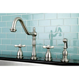 Essex Double-Handle 4-Hole Widespread Kitchen Faucet with Brass Sprayer
