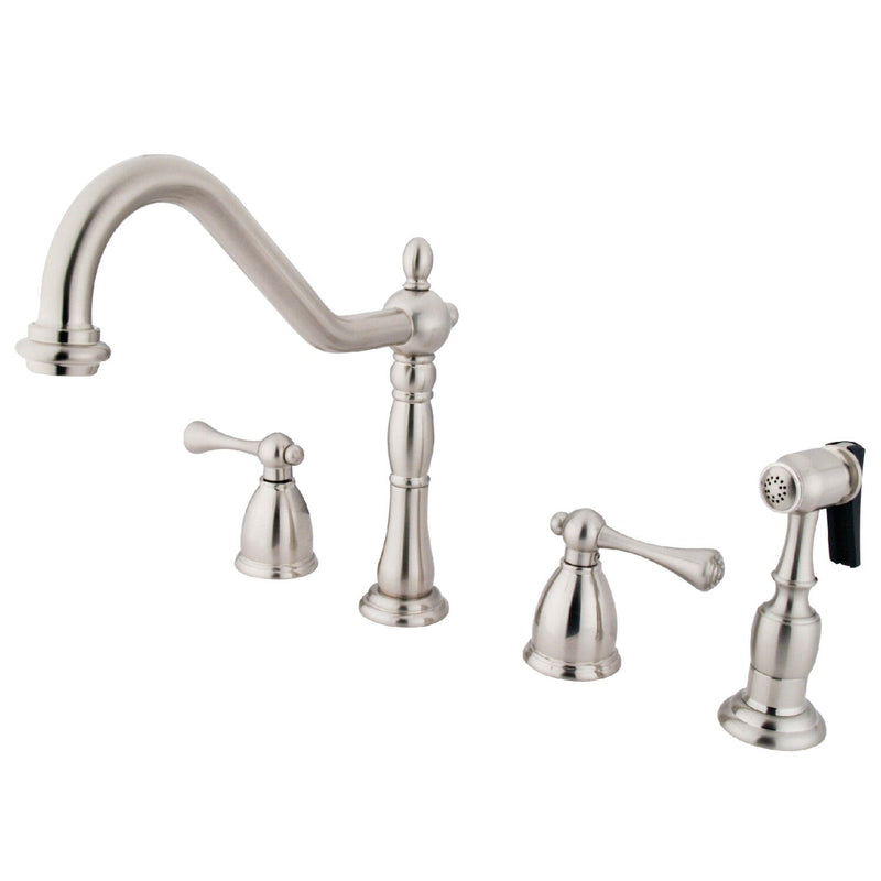 Heritage Double-Handle 4-Hole Widespread Kitchen Faucet with Brass Sprayer
