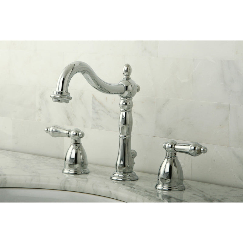 Heritage Two-Handle 3-Hole Deck Mount Widespread Bathroom Faucet with Pop-Up Drain
