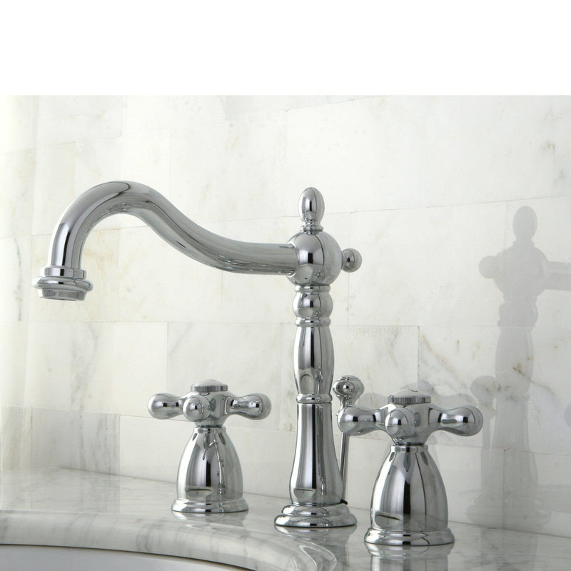 Heritage Two-Handle 3-Hole Deck Mount Widespread Bathroom Faucet with Pop-Up Drain