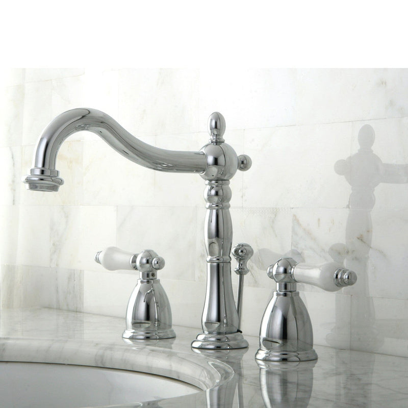 Heritage Two-Handle 3-Hole Deck Mount Widespread Bathroom Faucet with Pop-Up Drain
