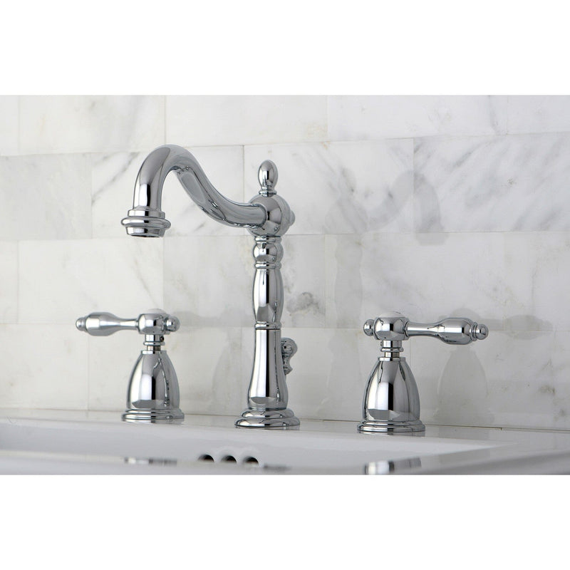 Tudor Two-Handle 3-Hole Deck Mount Widespread Bathroom Faucet with Pop-Up Drain