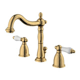 Heritage Two-Handle 3-Hole Deck Mount Widespread Bathroom Faucet with Brass Pop-Up