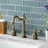 Heritage Two-Handle 3-Hole Deck Mount Widespread Bathroom Faucet with Brass Pop-Up