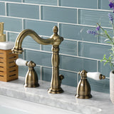 Heritage Two-Handle 3-Hole Deck Mount Widespread Bathroom Faucet with Brass Pop-Up