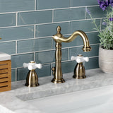Heritage Two-Handle 3-Hole Deck Mount Widespread Bathroom Faucet with Brass Pop-Up