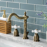 Heritage Two-Handle 3-Hole Deck Mount Widespread Bathroom Faucet with Brass Pop-Up