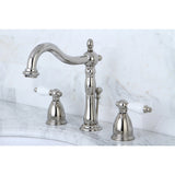 Heritage Two-Handle 3-Hole Deck Mount Widespread Bathroom Faucet with Brass Pop-Up