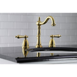Heritage Two-Handle 3-Hole Deck Mount Widespread Bathroom Faucet with Brass Pop-Up