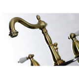 Heritage Two-Handle 3-Hole Deck Mount Widespread Bathroom Faucet with Brass Pop-Up