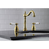 Heritage Two-Handle 3-Hole Deck Mount Widespread Bathroom Faucet with Brass Pop-Up