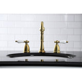 Heritage Two-Handle 3-Hole Deck Mount Widespread Bathroom Faucet with Brass Pop-Up