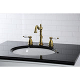 Heritage Two-Handle 3-Hole Deck Mount Widespread Bathroom Faucet with Brass Pop-Up