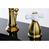 Heritage Two-Handle 3-Hole Deck Mount Widespread Bathroom Faucet with Brass Pop-Up