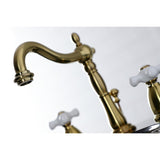 Heritage Two-Handle 3-Hole Deck Mount Widespread Bathroom Faucet with Brass Pop-Up