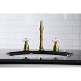 Heritage Two-Handle 3-Hole Deck Mount Widespread Bathroom Faucet with Brass Pop-Up