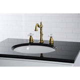 Heritage Two-Handle 3-Hole Deck Mount Widespread Bathroom Faucet with Brass Pop-Up