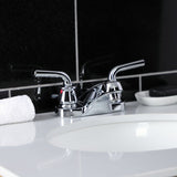 Restoration Double-Handle 3-Hole Deck Mount 4-Inch Centerset Bathroom Faucet with Brass Pop-Up