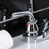 Restoration Double-Handle 3-Hole Deck Mount 4-Inch Centerset Bathroom Faucet with Brass Pop-Up