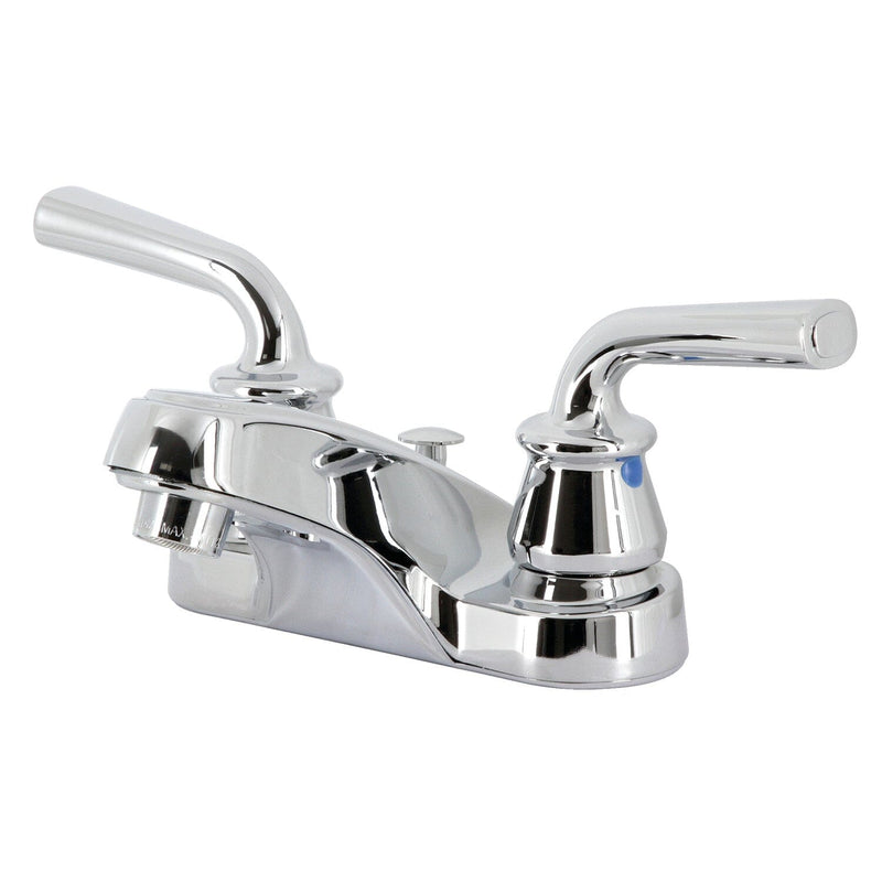 Restoration Double-Handle 3-Hole Deck Mount 4-Inch Centerset Bathroom Faucet with Brass Pop-Up