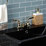 Restoration Double-Handle 3-Hole Deck Mount 4-Inch Centerset Bathroom Faucet with Brass Pop-Up