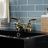 Restoration Double-Handle 3-Hole Deck Mount 4-Inch Centerset Bathroom Faucet with Brass Pop-Up