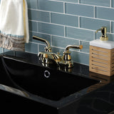 Restoration Double-Handle 3-Hole Deck Mount 4-Inch Centerset Bathroom Faucet with Brass Pop-Up