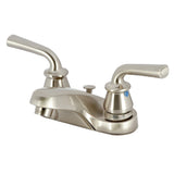 Restoration Double-Handle 3-Hole Deck Mount 4-Inch Centerset Bathroom Faucet with Brass Pop-Up