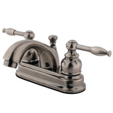 Knight Two-Handle 3-Hole Deck Mount 4" Centerset Bathroom Faucet with Plastic Pop-Up